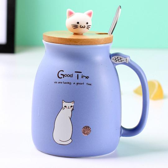 cat mug blue